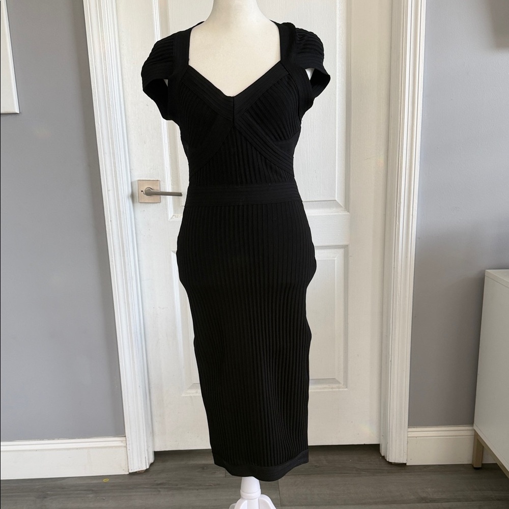 Lipsy Black Ribbed Midi Dress